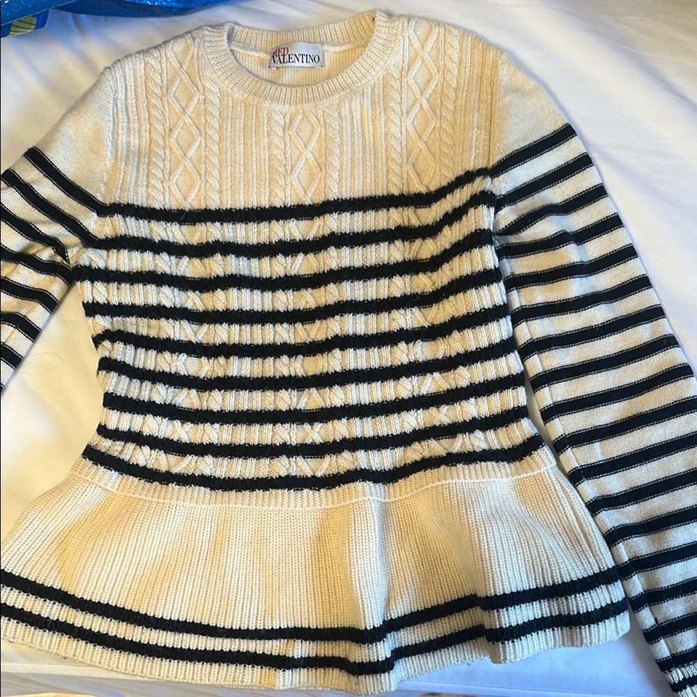 Valentino Women's Striped Cream and Black Sweater